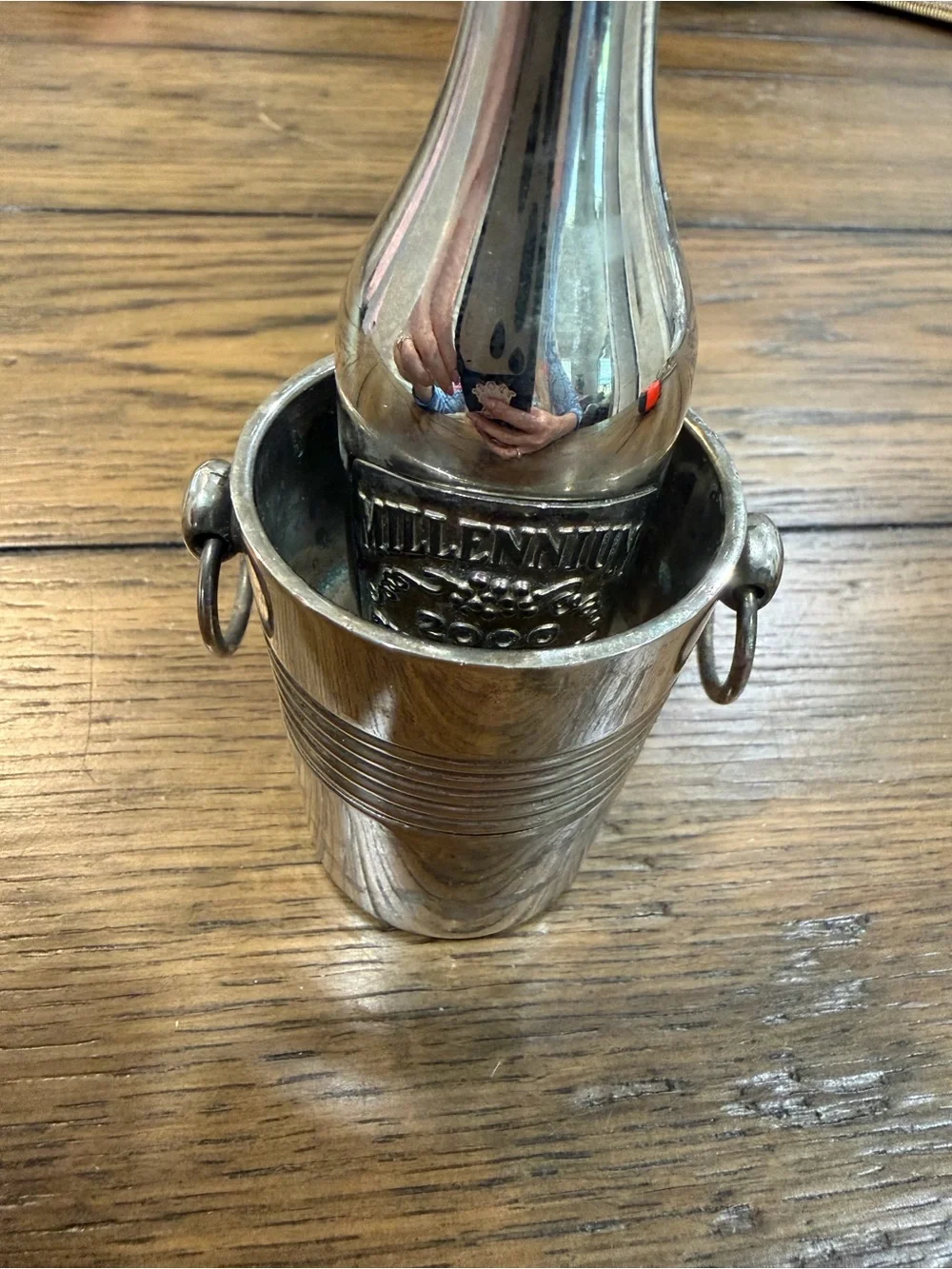 Silver-Tone Wine Bottle with Ice Bucket Accent vintage salt and pepper shakers
